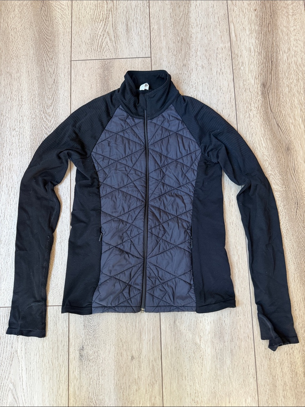 Athleta Black Quilted-Front Bomber Jacket
